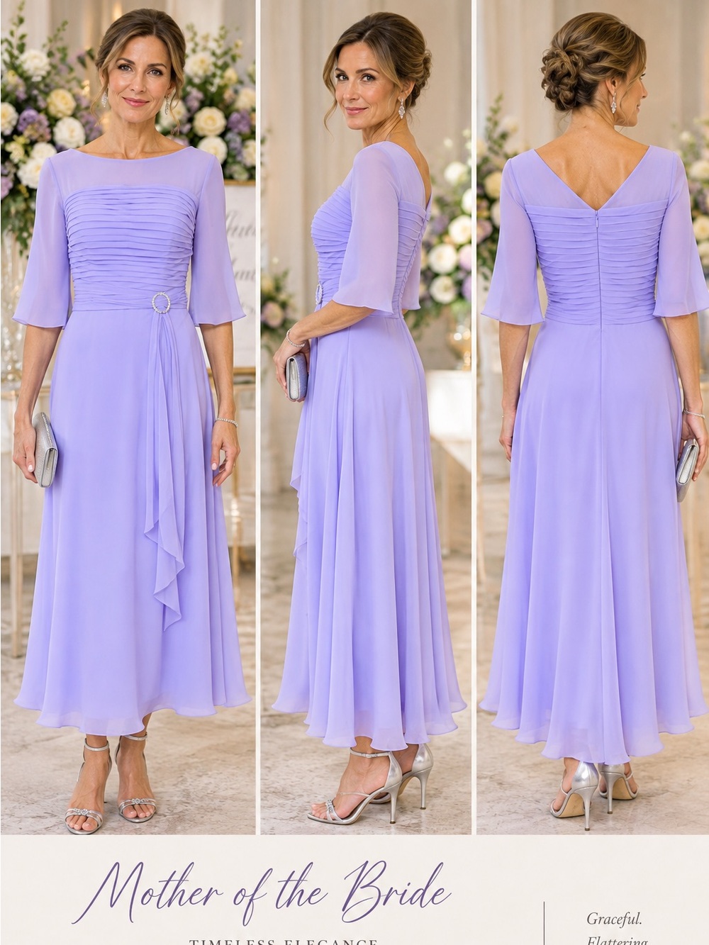 Azazie Naomi Mother of the Bride Dress Size 8 Lilac Chiffon Formal NWT